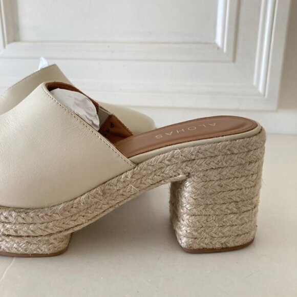 NWOT Alohas Free People Celeste Cream Leather Heeled Clogs Sz 39 - Picture 4 of 9